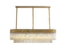 Vita 150 x 40cm Linear Pendant Rectangle 7 Light E14, Brass / Cognac Sculpted Glass, Item Weight: 28kg