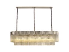Vita 150 x 40cm Linear Pendant Rectangle 7 Light E14, Polished Nickel / Cognac Sculpted Glass, Item Weight: 28kg