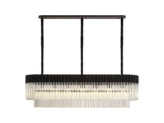 Vita 150 x 40cm Linear Pendant Rectangle 7 Light E14, Matt Black / Clear Sculpted Glass, Item Weight: 28kg