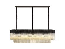 Vita 150 x 40cm Linear Pendant Rectangle 7 Light E14, Matt Black / Cognac Sculpted Glass, Item Weight: 28kg