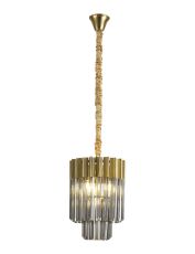 Vita 30cm Pendant Round 4 Light E14, Brass / Smoke Sculpted Glass