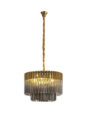 Vita 60cm Pendant Round 8 Light E14, Brass / Smoke Sculpted Glass Item Weight: 18kg
