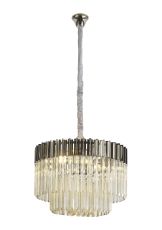 Vita 60cm Pendant Round 8 Light E14, Polished Nickel / Cognac Sculpted Glass, Item Weight: 18kg