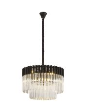 Vita 60cm Pendant Round 8 Light E14, Matt Black / Clear Sculpted Glass, Item Weight: 18kg