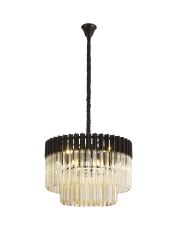 Vita 60cm Pendant Round 8 Light E14, Matt Black / Cognac Sculpted Glass, Item Weight: 18kg