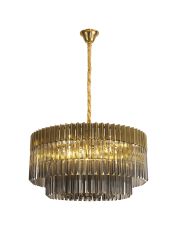 Vita 80cm Pendant Round 12 Light E14, Brass / Smoke Sculpted Glass, Item Weight: 25.4kg