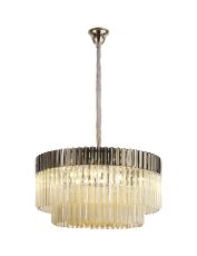 Vita 80cm Pendant Round 12 Light E14, Polished Nickel / Cognac Sculpted Glass, Item Weight: 25.4kg
