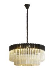 Vita 80cm Pendant Round 12 Light E14, Matt Black / Cognac Sculpted Glass, Item Weight: 25.4kg