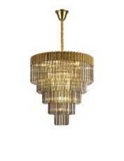 Vita 80cm Pendant Round 5 Tier 19 Light E14, Brass / Smoke Sculpted Glass, Item Weight: 32.6kg