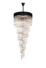 Vita 90cm Pendant Round 7 Layer Spiral 31 Light E14, Matt Black / Clear Sculpted Glass, Item Weight: 93kg