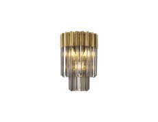 Vita 27.5 x H41cm Wall 3 Light E14, Brass / Smoke Sculpted Glass