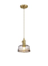 Luxe 17cm Switched Pendant 1.5m, 1 x E27, Brass / Pale Gold Twisted Cable / Brown Bowl Glass