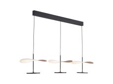 Abisal CCT 1.1m Linear 3 Light Pendant, 32W LED, 2700-5700K Remote Control, 4300lm, Black/Beech Wood, 3yrs Warranty