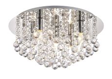 Acton Flush Ceiling 5 Light E14, 460mm Round, Polished Chrome/Sphere Crystal