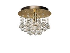 Acton Flush Ceiling 1 Light E14, 250mm Round, Antique Brass/Sphere Crystal