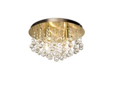 Acton Flush Ceiling 4 Light E14, 380mm Round, Antique Brass/Sphere Crystal
