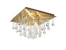 Acton Flush Ceiling 4 Light E14, 380mm Square, Antique Brass/Prism Crystal
