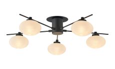 Addie Flush Ceiling, 5 Light G9, Satin Black/Opal A Glass