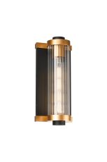 Equa Wall Light, 1 Light E27, IP54, Black/Gold/Clear Ribbed Glass Shade