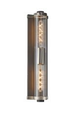 Equa Wall Light, 2 Light E27, IP54, Anthracite/Satin Nickel/Clear Ribbed Glass Shade