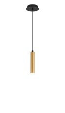 Rita 1 Light Pendant With 200mm Tube, 5W LED, 4000K, 325lm, IP44, Satin Black/Satin Gold, 3yrs Warranty