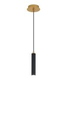 Rita 1 Light Pendant With 200mm Tube, 5W LED, 4000K, 325lm, IP44, Satin Gold/Satin Black, 3yrs Warranty