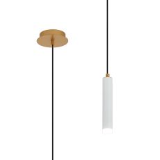 Rita 1 Light Pendant With 200mm Tube, 5W LED, 4000K, 325lm, IP44, Satin Gold/Satin White, 3yrs Warranty