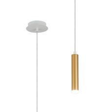 Rita 1 Light Pendant With 200mm Tube, 5W LED, 4000K, 325lm, IP44, Satin White/Satin Gold, 3yrs Warranty