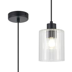 Umbre 12cm Pendant, 1 x E14, IP44, Satin Black/Clear Glass