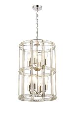 Koka 45cm Medium Round Column Pendant, 8 Light E27, Polished Nickel
