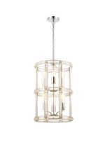 Koka 38cm Small Round Column Pendant, 6 Light E27, Polished Nickel
