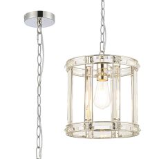 Koka 28cm Round Drum Pendant/Semi Ceiling, 1 Light E27, Polished Nickel