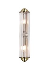 Lumbre 2 Light Crystal Wall, E14, IP44, Antique Brass/Clear Crystal