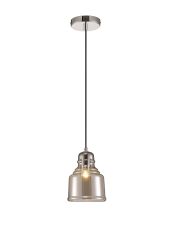 Ariel Single Bell Pendant 1 Light E27 Polished Chrome/Smoke Glass