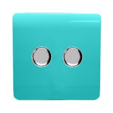 Trendi, Artistic Modern 2 Gang 2 Way LED Dimmer Switch 5-150W LED / 120W Tungsten Per Dimmer, Bright Teal Finish, (35mm Back Box Required) 5yrs Wrnty