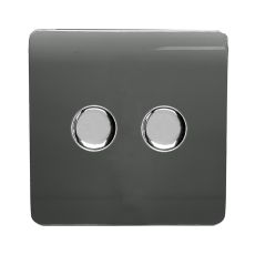 Trendi, Artistic Modern 2 Gang 2 Way LED Dimmer Switch 5-150W LED / 120W Tungsten Per Dimmer, Charcoal Finish, (35mm Back Box Required), 5yrs Warranty