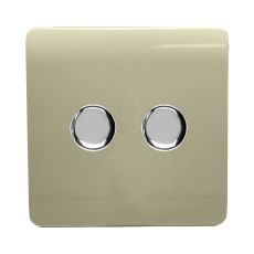 Trendi, Artistic Modern 2 Gang 2 Way LED Dimmer Switch 5-150W LED / 120W Tungsten Per Dimmer, Gold/Chrome Finish, (35mm Back Box Required) 5yrs Wrnty