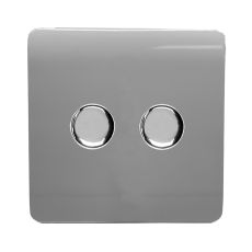 Trendi, Artistic Modern 2 Gang 2 Way LED Dimmer Switch 5-150W LED / 120W Tungsten Per Dimmer, Light Grey Finish, (35mm Back Box Required) 5yrs Wrnty