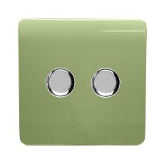Trendi, Artistic Modern 2 Gang 2 Way LED Dimmer Switch 5-150W LED / 120W Tungsten Per Dimmer, Moss Green Finish, (35mm Back Box Required) 5yrs Wrnty