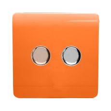 Trendi, Artistic Modern 2 Gang 2 Way LED Dimmer Switch 5-150W LED / 120W Tungsten Per Dimmer, Orange Finish, (35mm Back Box Required), 5yrs Warranty