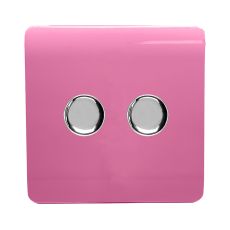 Trendi, Artistic Modern 2 Gang 2 Way LED Dimmer Switch 5-150W LED / 120W Tungsten Per Dimmer, Pink Finish, (35mm Back Box Required), 5yrs Warranty