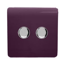 Trendi, Artistic Modern 2 Gang 2 Way LED Dimmer Switch 5-150W LED / 120W Tungsten Per Dimmer, Plum Finish, (35mm Back Box Required), 5yrs Warranty