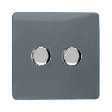 Trendi, Artistic Modern 2 Gang 2 Way LED Dimmer Switch 5-150W LED / 120W Tungsten Per Dimmer, Warm Grey Finish, (35mm Back Box Required) 5yrs Warranty