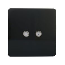 Trendi, Artistic Modern 2 Gang Male F-Type Satellite Television Socket Piano Black, (25mm Back Box Required), 5yrs Warranty