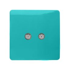 Trendi, Artistic Modern 2 Gang Male F-Type Satellite Television Socket Bright Teal, (25mm Back Box Required), 5yrs Warranty