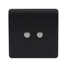 Trendi, Artistic Modern 2 Gang Male F-Type Satellite Television Socket Matt Black, (25mm Back Box Required), 5yrs Warranty