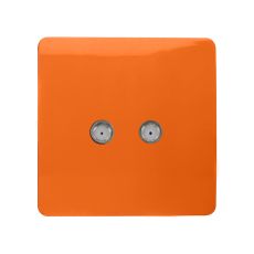 Trendi, Artistic Modern 2 Gang Male F-Type Satellite Television Socket Orange, (25mm Back Box Required), 5yrs Warranty