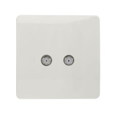 Trendi, Artistic Modern 2 Gang Male F-Type Satellite Television Socket Ice White, (25mm Back Box Required), 5yrs Warranty