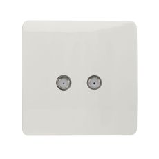 Trendi, Artistic Modern 2 Gang Male F-Type Satellite Television Socket Ice White, (25mm Back Box Required), 5yrs Warranty