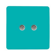 Trendi, Artistic Modern Twin TV Co-Axial Outlet Bright Teal Finish, BRITISH MADE, (25mm Back Box Required), 5yrs Warranty